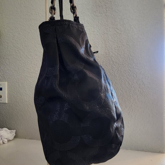 Euc Coach Mia Metallic Lurex Black Shoulder Bag w/Wristlet - Picture 7 of 16